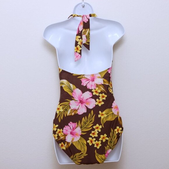 Caribbean Sand One Piece Floral Halter Swimsuit - Picture 2 of 6